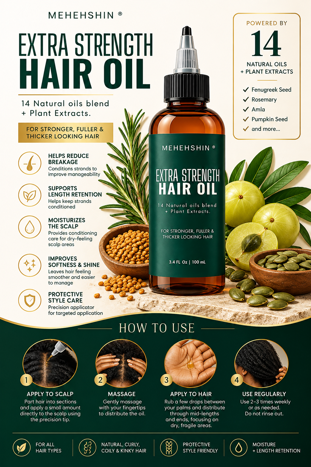 Extra Strength Hair Oil For Stronger, Fuller & Thicker-Looking Hair