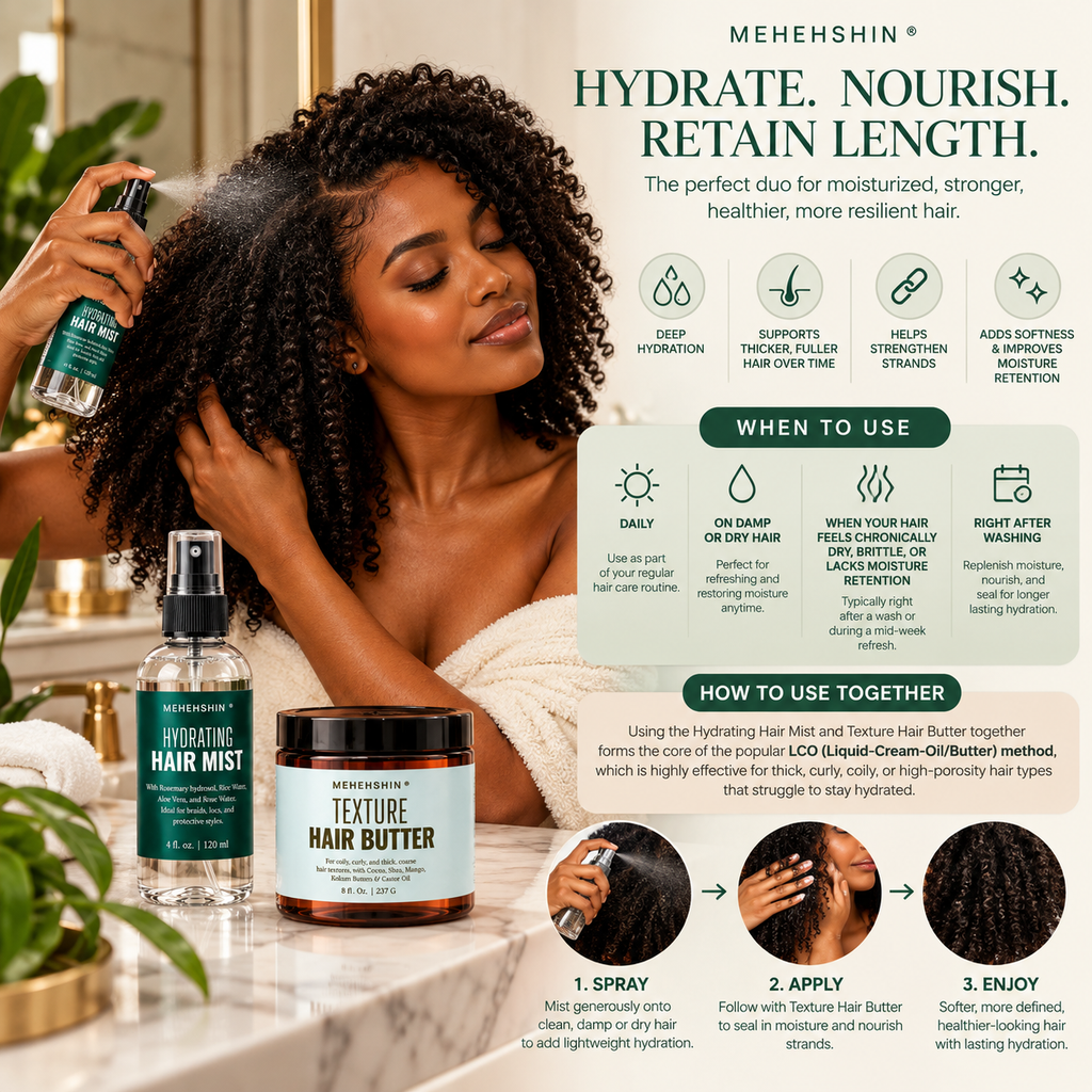 Hydrating Hair Mist & Hair Butter Set for textured, curly, coily, and natural hair types