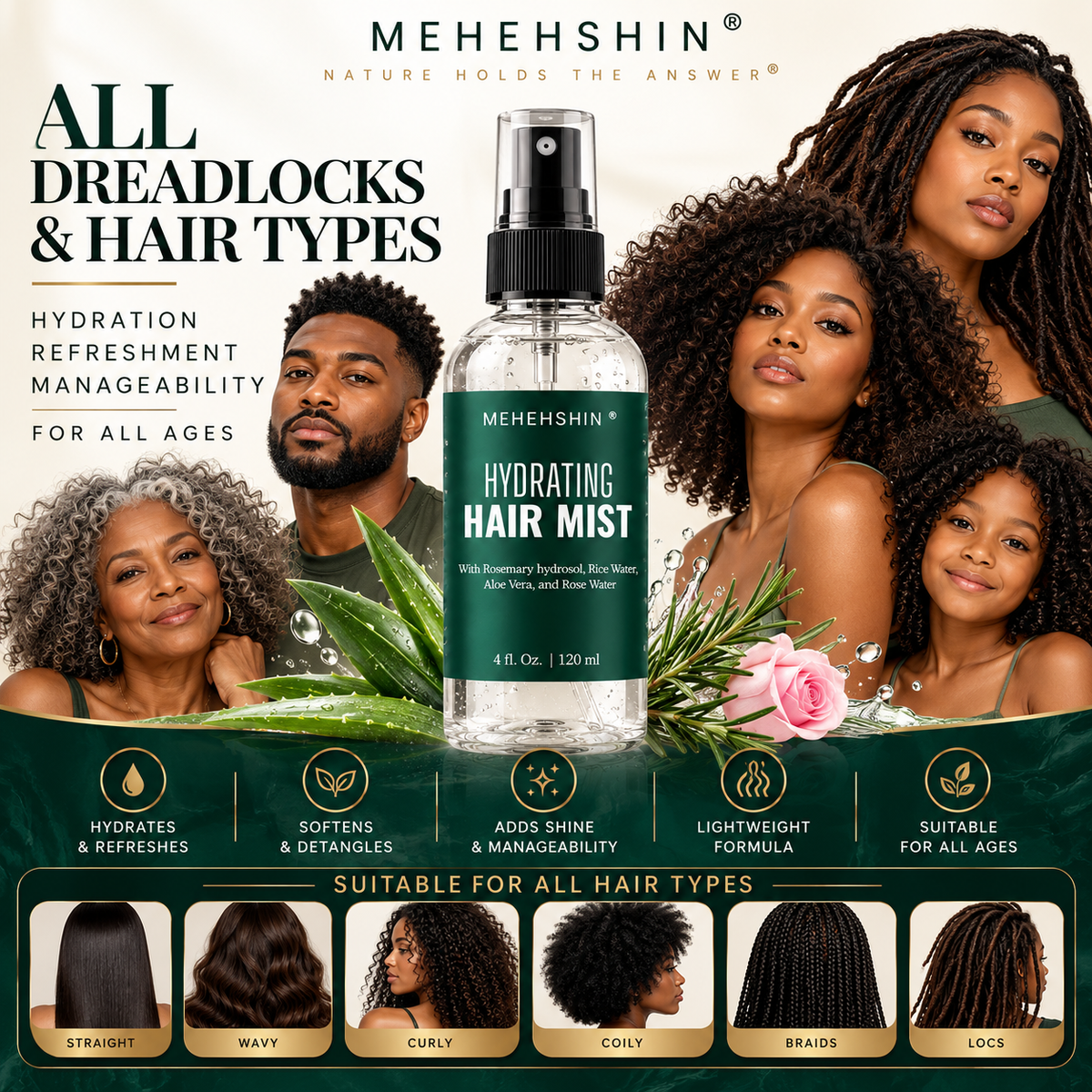 Hydrating Hair Mist with Rosemary Hydrosol