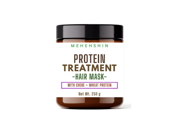 Meheshshin protein treatment hair mask jar on a white background