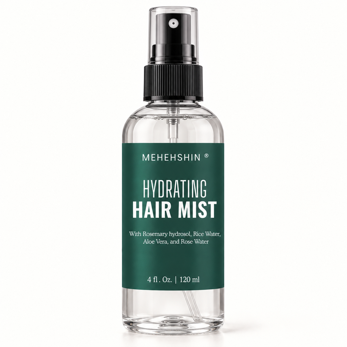 Bottle of Mehehshin Hydrating Hair Mist on a white background