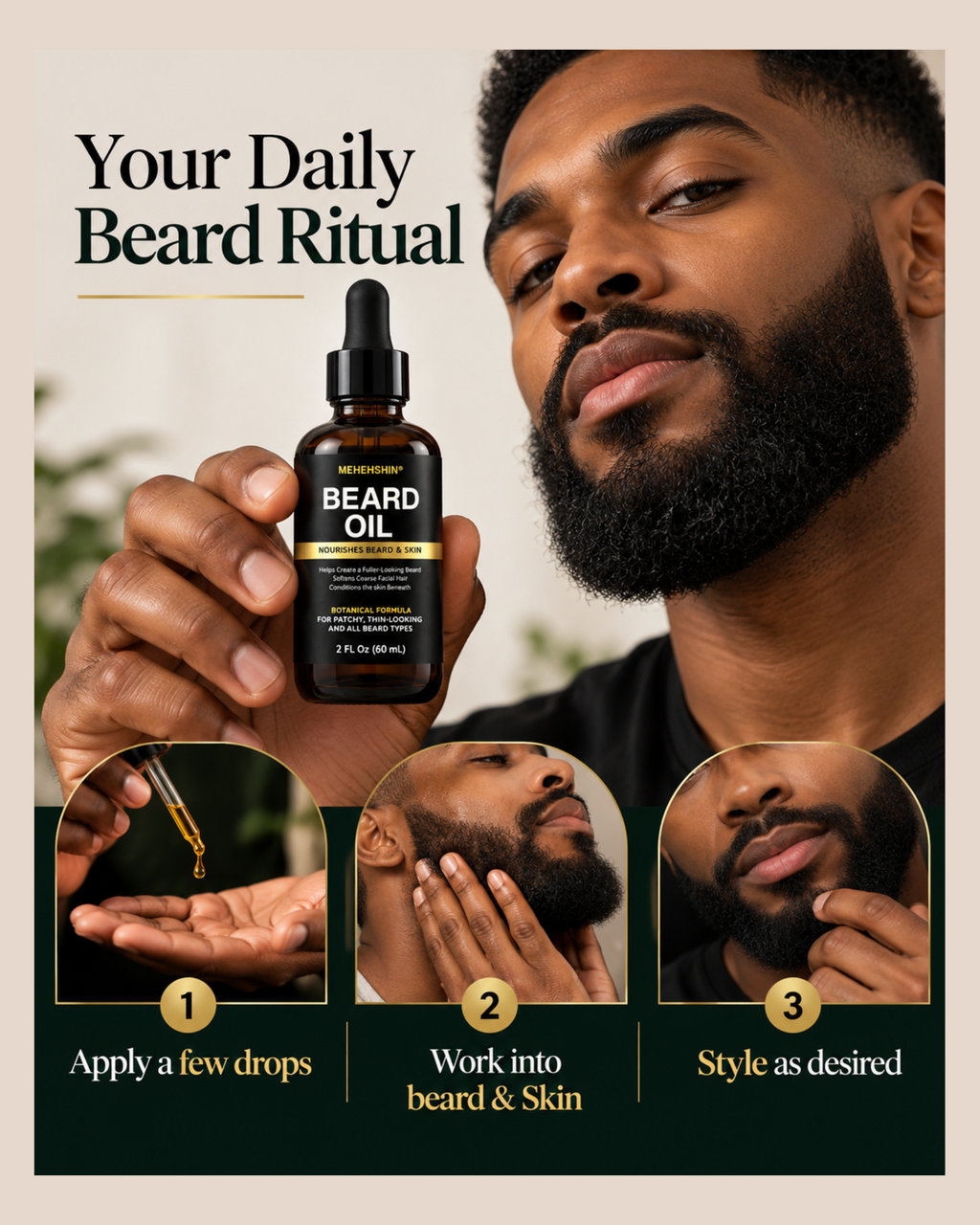 Beard Growth Support Oil | For Fuller-Thicker-Looking Facial Hair (2 fl OZ)