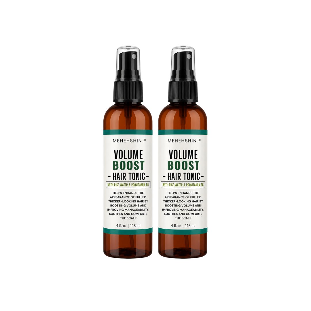 Two bottles of Meheshkin Volume Boost Hair Tonic on a white background